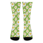 Lime Green Fried Eggs Pattern Print Crew Socks