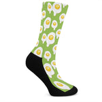Lime Green Fried Eggs Pattern Print Crew Socks