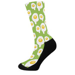 Lime Green Fried Eggs Pattern Print Crew Socks