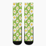 Lime Green Fried Eggs Pattern Print Crew Socks