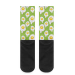 Lime Green Fried Eggs Pattern Print Crew Socks