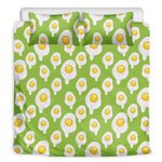 Lime Green Fried Eggs Pattern Print Duvet Cover Bedding Set