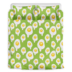 Lime Green Fried Eggs Pattern Print Duvet Cover Bedding Set