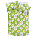Lime Green Fried Eggs Pattern Print Duvet Cover Bedding Set