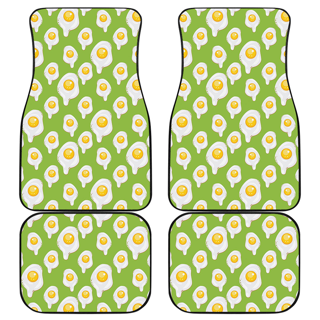 Lime Green Fried Eggs Pattern Print Front and Back Car Floor Mats
