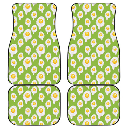 Lime Green Fried Eggs Pattern Print Front and Back Car Floor Mats