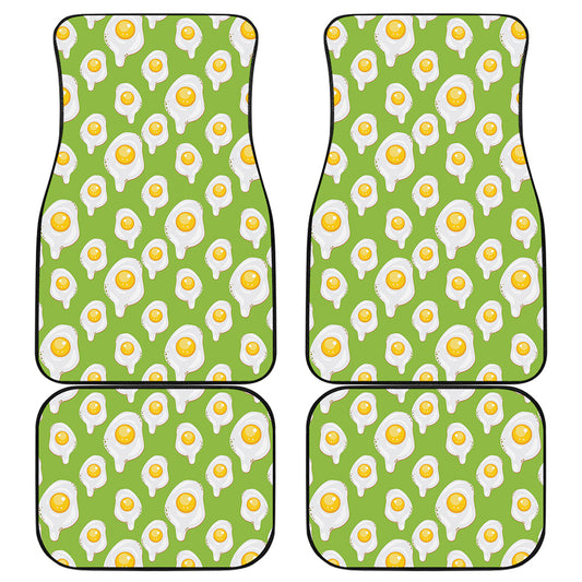Lime Green Fried Eggs Pattern Print Front and Back Car Floor Mats
