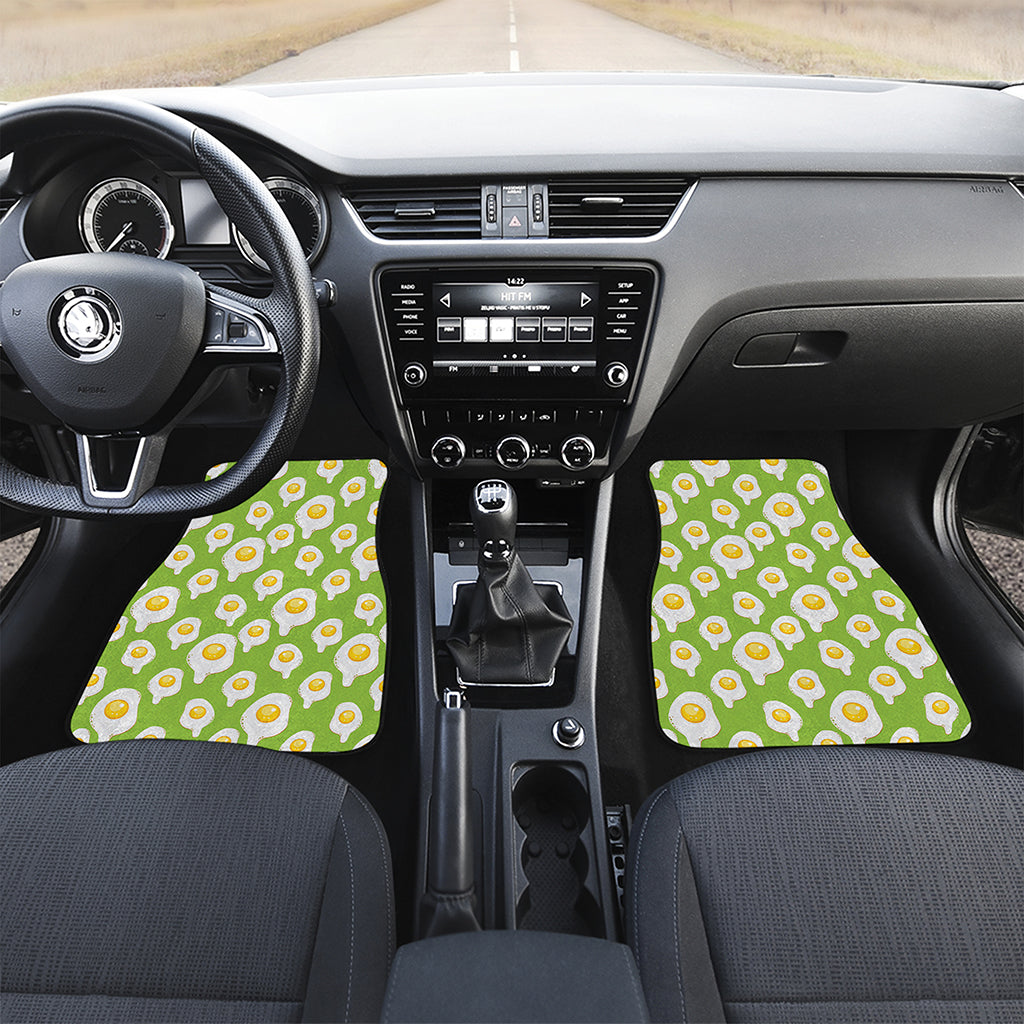 Lime Green Fried Eggs Pattern Print Front and Back Car Floor Mats
