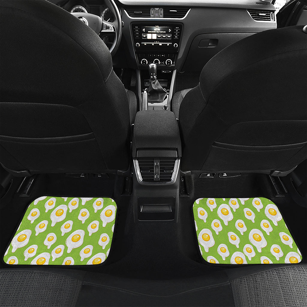Lime Green Fried Eggs Pattern Print Front and Back Car Floor Mats
