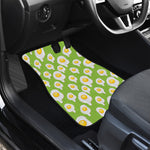 Lime Green Fried Eggs Pattern Print Front and Back Car Floor Mats