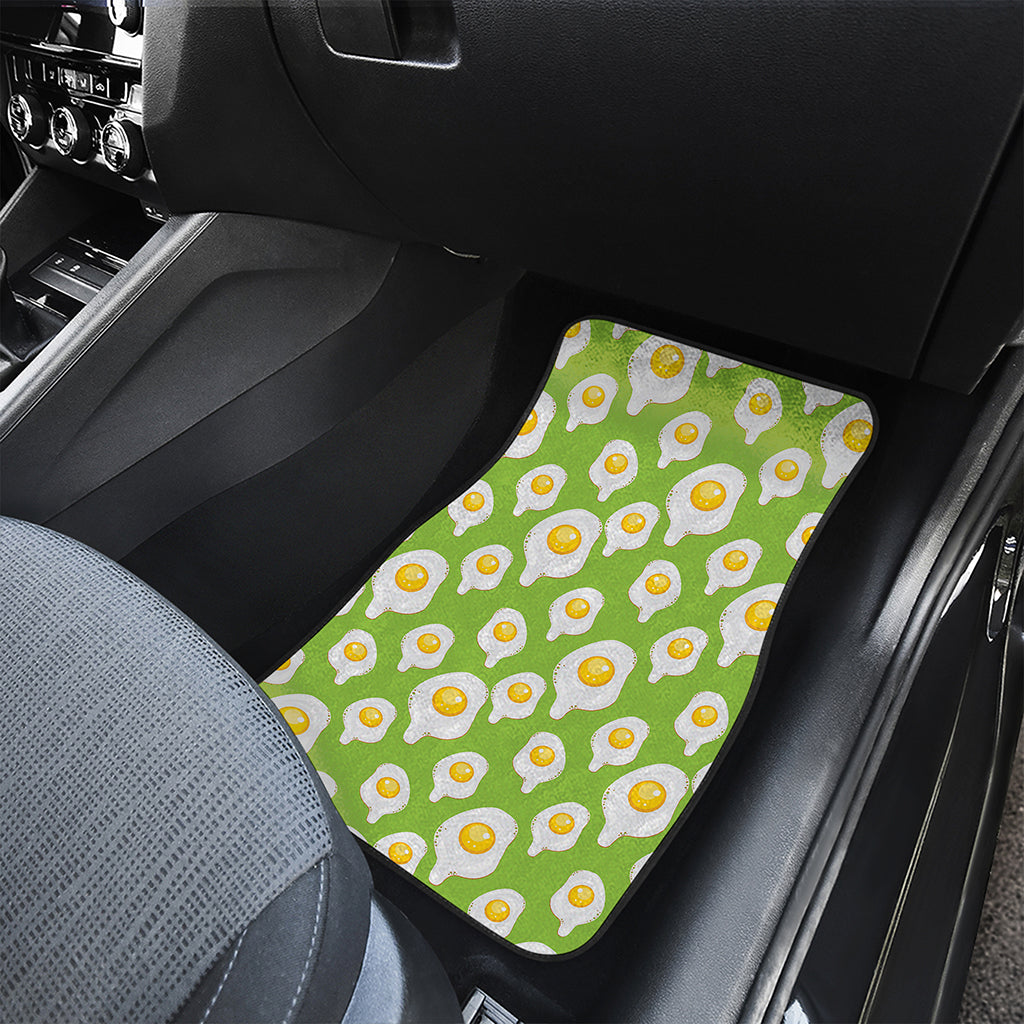 Lime Green Fried Eggs Pattern Print Front and Back Car Floor Mats