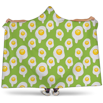 Lime Green Fried Eggs Pattern Print Hooded Blanket
