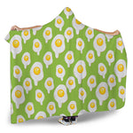 Lime Green Fried Eggs Pattern Print Hooded Blanket
