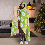 Lime Green Fried Eggs Pattern Print Hooded Blanket