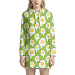 Lime Green Fried Eggs Pattern Print Hoodie Dress