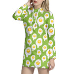 Lime Green Fried Eggs Pattern Print Hoodie Dress