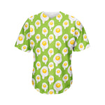 Lime Green Fried Eggs Pattern Print Men's Baseball Jersey
