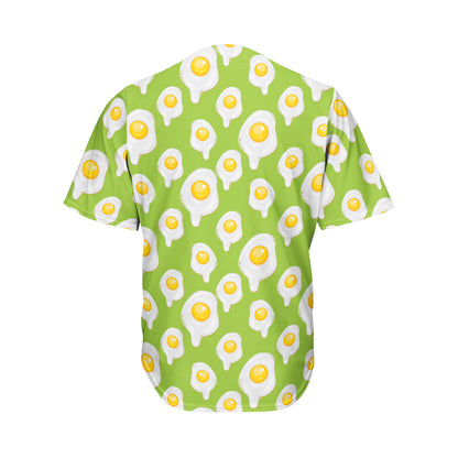 Lime Green Fried Eggs Pattern Print Men's Baseball Jersey