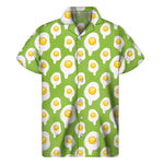 Lime Green Fried Eggs Pattern Print Men's Short Sleeve Shirt