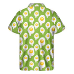 Lime Green Fried Eggs Pattern Print Men's Short Sleeve Shirt