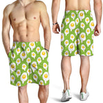 Lime Green Fried Eggs Pattern Print Men's Shorts