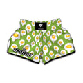 Lime Green Fried Eggs Pattern Print Muay Thai Boxing Shorts