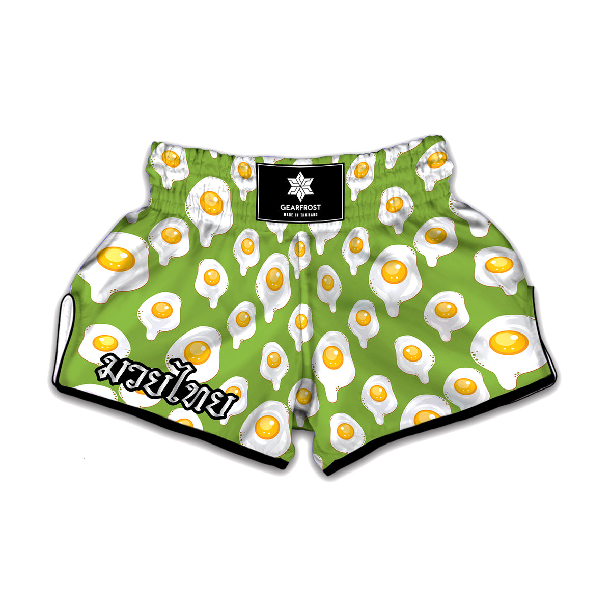 Lime Green Fried Eggs Pattern Print Muay Thai Boxing Shorts