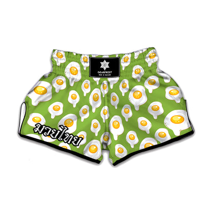 Lime Green Fried Eggs Pattern Print Muay Thai Boxing Shorts