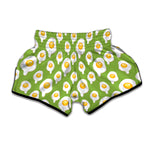 Lime Green Fried Eggs Pattern Print Muay Thai Boxing Shorts