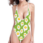 Lime Green Fried Eggs Pattern Print One Piece High Cut Swimsuit