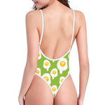 Lime Green Fried Eggs Pattern Print One Piece High Cut Swimsuit