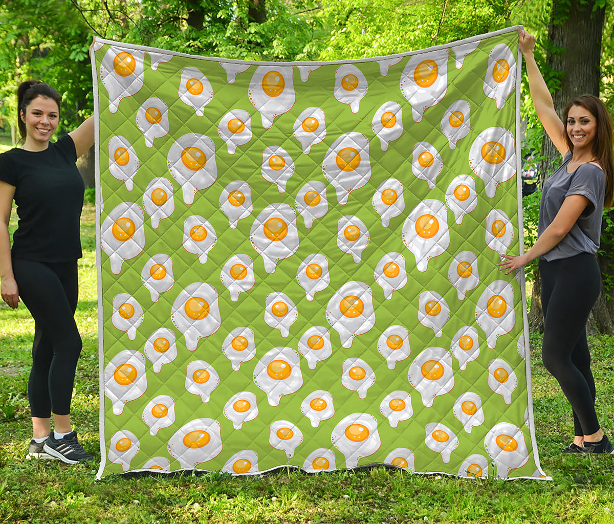 Lime Green Fried Eggs Pattern Print Quilt