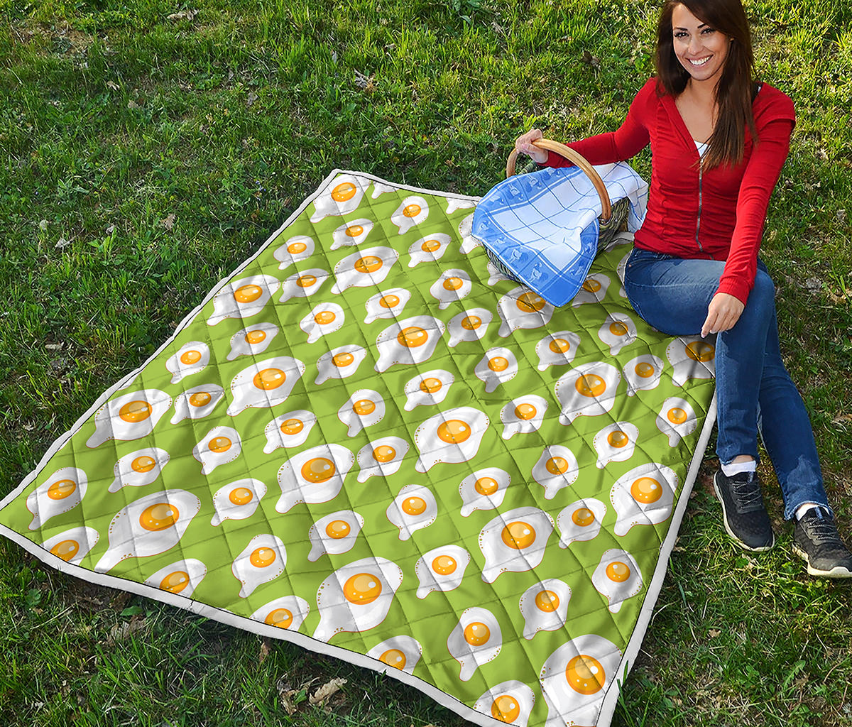 Lime Green Fried Eggs Pattern Print Quilt
