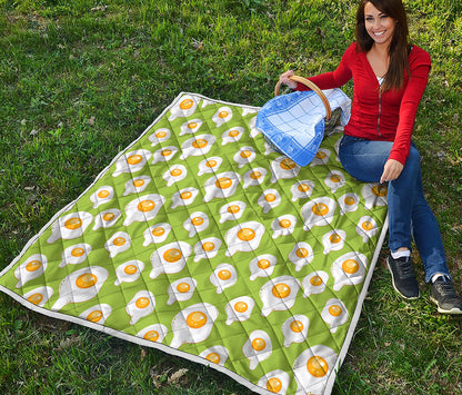 Lime Green Fried Eggs Pattern Print Quilt