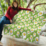 Lime Green Fried Eggs Pattern Print Quilt