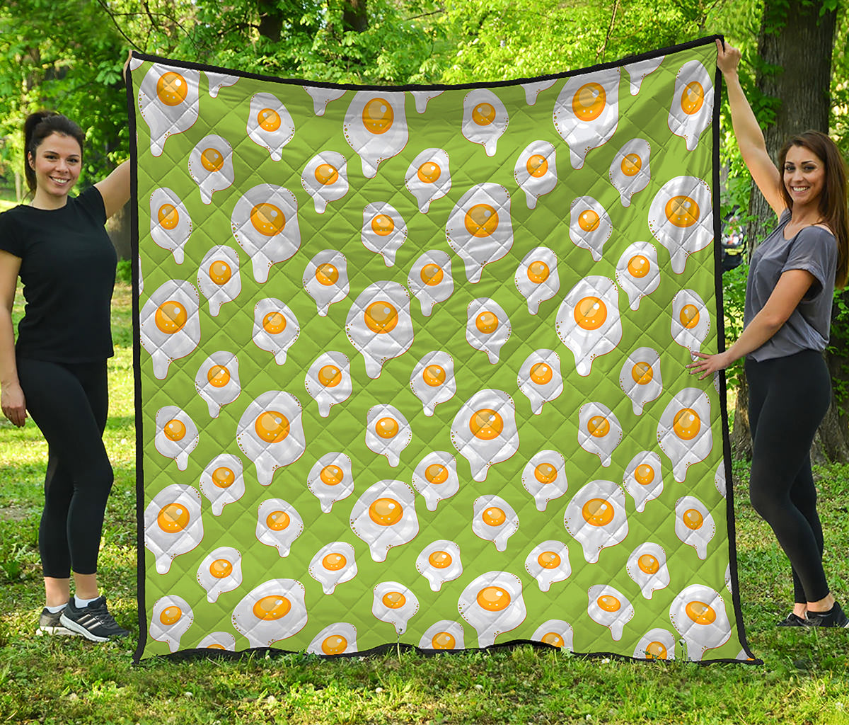 Lime Green Fried Eggs Pattern Print Quilt