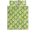 Lime Green Fried Eggs Pattern Print Quilt Bed Set
