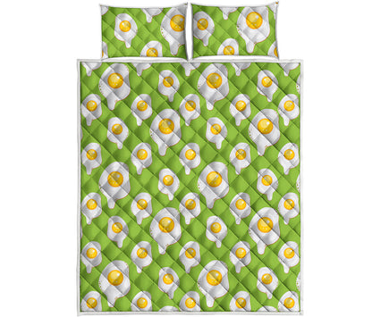 Lime Green Fried Eggs Pattern Print Quilt Bed Set