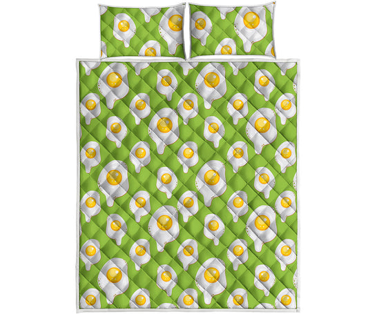 Lime Green Fried Eggs Pattern Print Quilt Bed Set