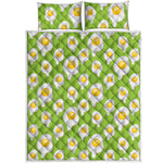 Lime Green Fried Eggs Pattern Print Quilt Bed Set