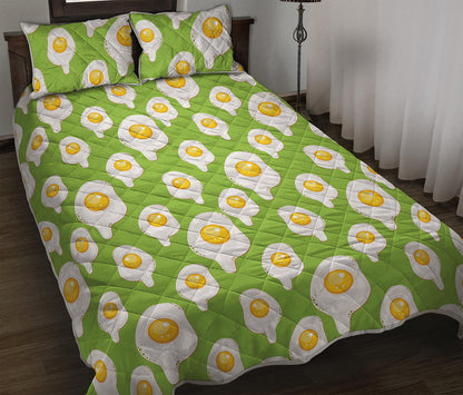 Lime Green Fried Eggs Pattern Print Quilt Bed Set