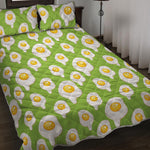 Lime Green Fried Eggs Pattern Print Quilt Bed Set