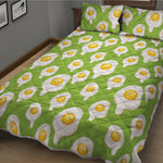 Lime Green Fried Eggs Pattern Print Quilt Bed Set