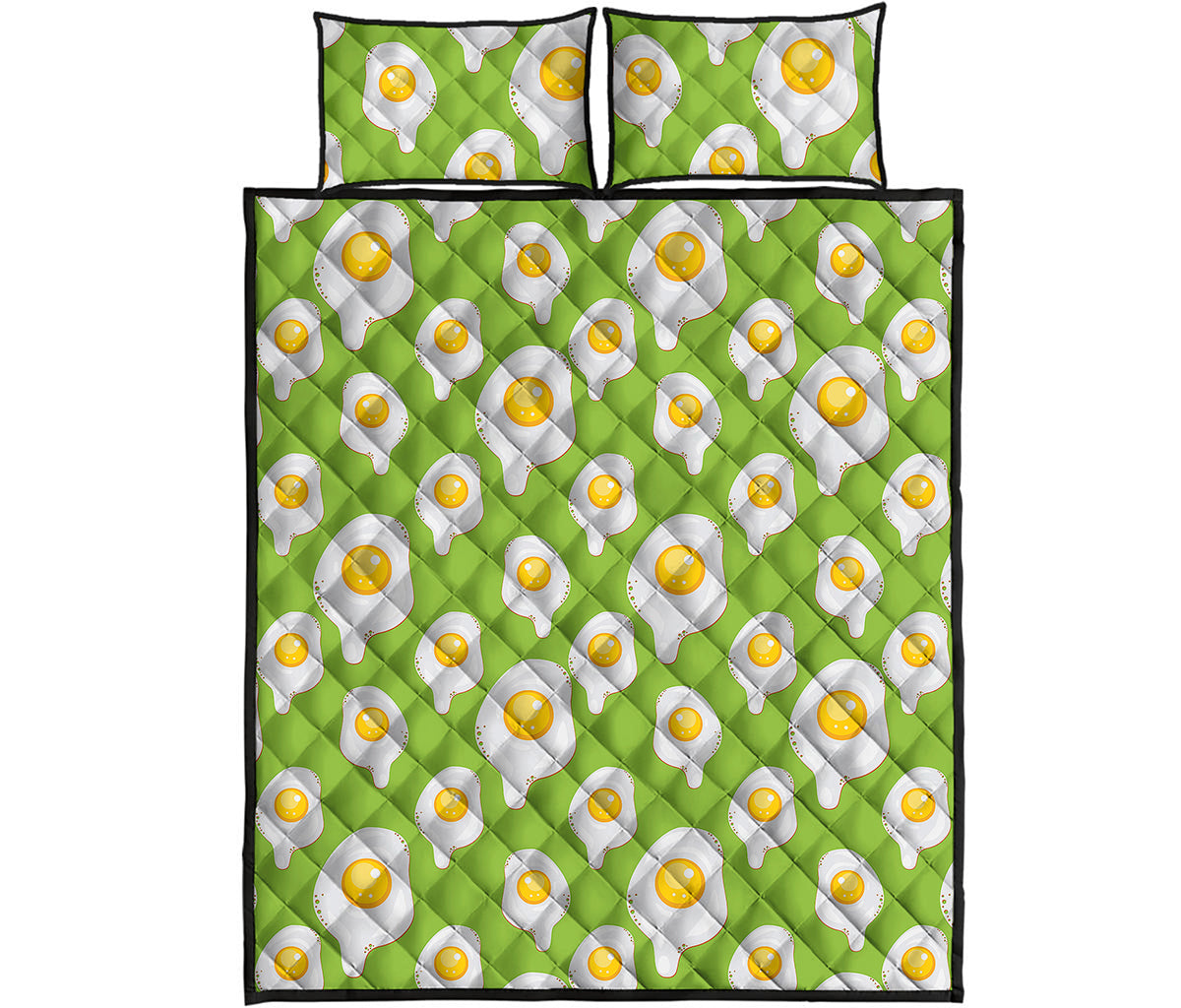 Lime Green Fried Eggs Pattern Print Quilt Bed Set