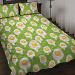 Lime Green Fried Eggs Pattern Print Quilt Bed Set
