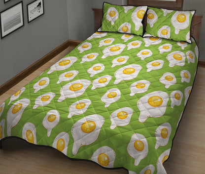Lime Green Fried Eggs Pattern Print Quilt Bed Set