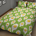 Lime Green Fried Eggs Pattern Print Quilt Bed Set