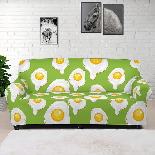 Lime Green Fried Eggs Pattern Print Sofa Cover