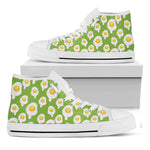 Lime Green Fried Eggs Pattern Print White High Top Shoes