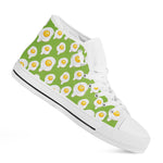 Lime Green Fried Eggs Pattern Print White High Top Shoes